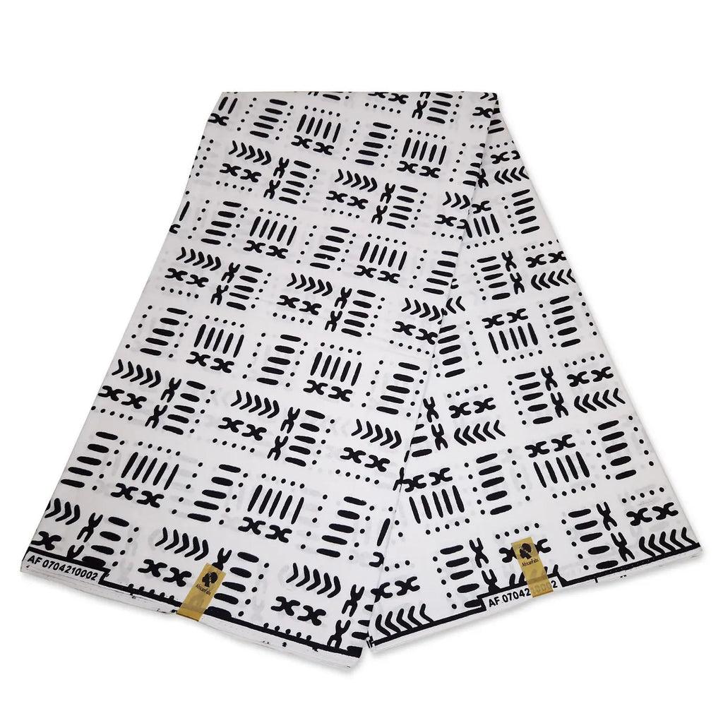 African White / Black Bogolan / Mud Cloth Print Fabric / Cloth (Traditional Mali) -- African Fabs
