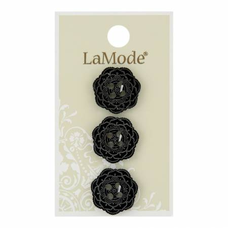 LaMode Black Mirrored Flower 11/16in 18mm 4 hole