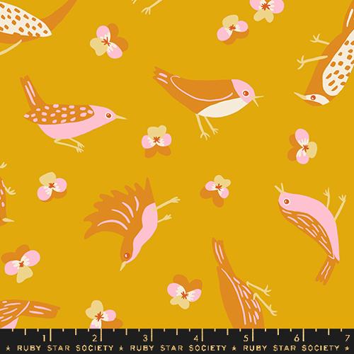 Migration Birds in Goldenrod -- Bird Is The Word by Kim Kight -- Ruby Star Society -- Moda Fabrics