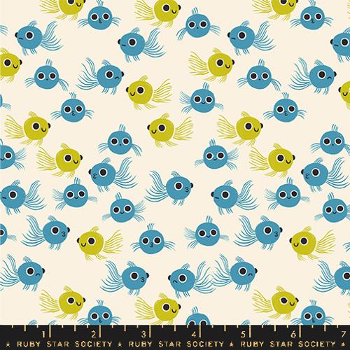 Goldfish in Vintage Blue --- Animal Animal by Ruby Star Society -- Moda Fabric