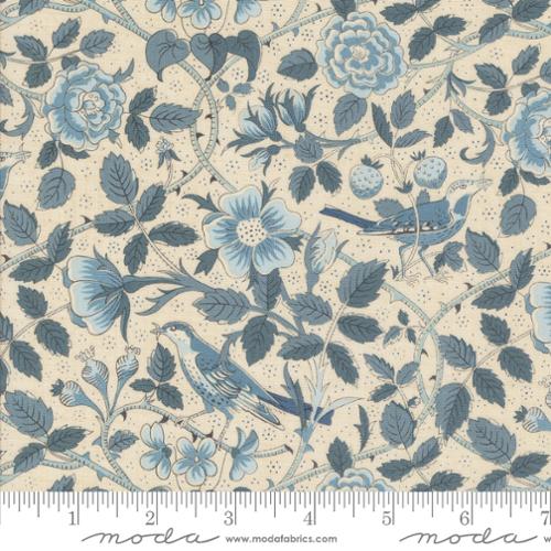 Oiseaux Florals Birds in Pearl French Blue -- Sacre Bleu by French General for Moda Fabrics