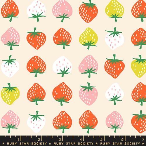 Strawberry Retro Kitsch in Shell -- Strawberry by Kim Kight -- Moda Fabrics