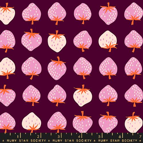 Strawberry Retro Kitsch in Deep Plum -- Strawberry by Kim Kight -- Moda Fabrics