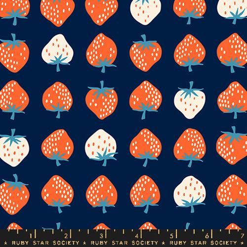 Strawberry Retro Kitsch in Navy -- Strawberry by Kim Kight -- Moda Fabrics