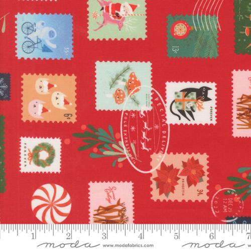 Christmas Stamps in Christmas Red -- Tiny Christmas by Lizzy House -- Moda Fabrics