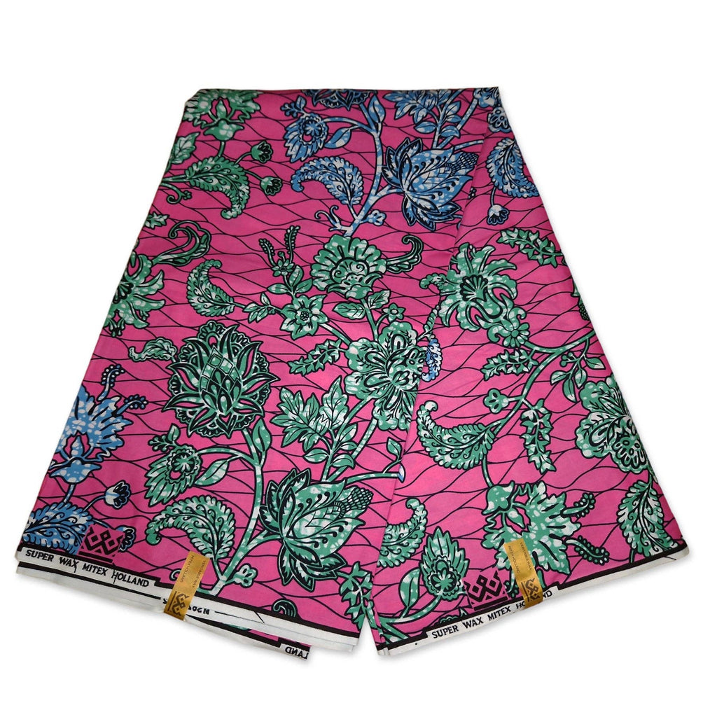 African Super Wax fabric - Pink Flowers