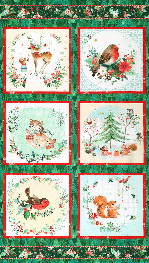Woodland Creature Panel in Holida by Lynn Horrabin from Festive Fauna-- Robert Kaufman
