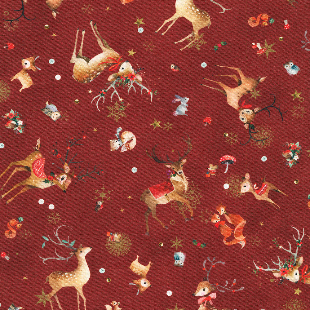 Deer Winter Scene in CRANBERRY by Lynn Horrabin from Festive Fauna -- Robert Kaufman