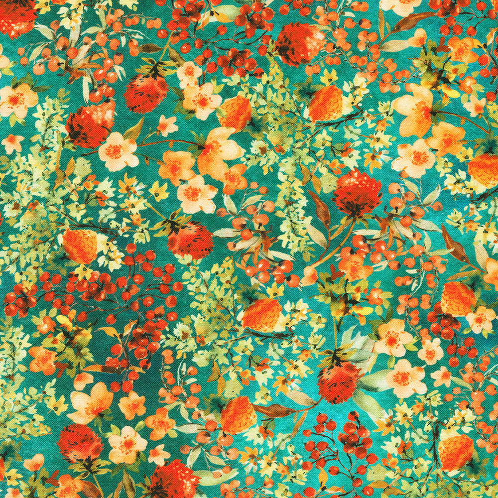 TURQUOISE Florals by Lauren Wan from Sunlit Garden -- Robert Kaufman