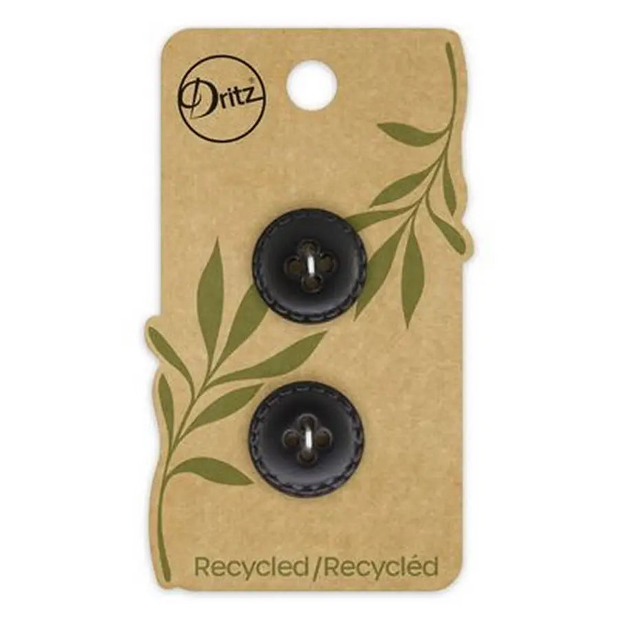 Recycled Leather Round 4hole Black 18mm 2ct -- Dritz Buttons