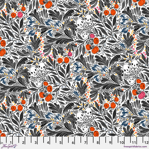Scatter Skull - White || Pretty Creepy by Cori Dantini -- Free Spirit Fabrics