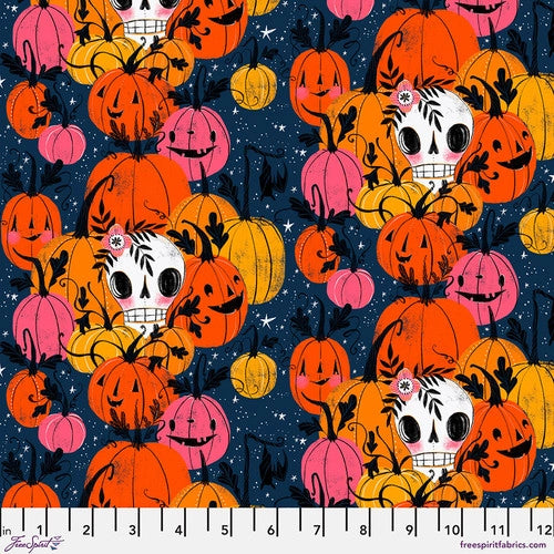 Pumpkin Patch - Navy || Pretty Creepy by Cori Dantini -- Free Spirit Fabrics