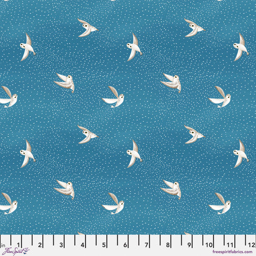 Snowy Owls - Blue || Woodland Holiday -- Daughter Earth/Katy Tanis -- Free Spirit Fabrics