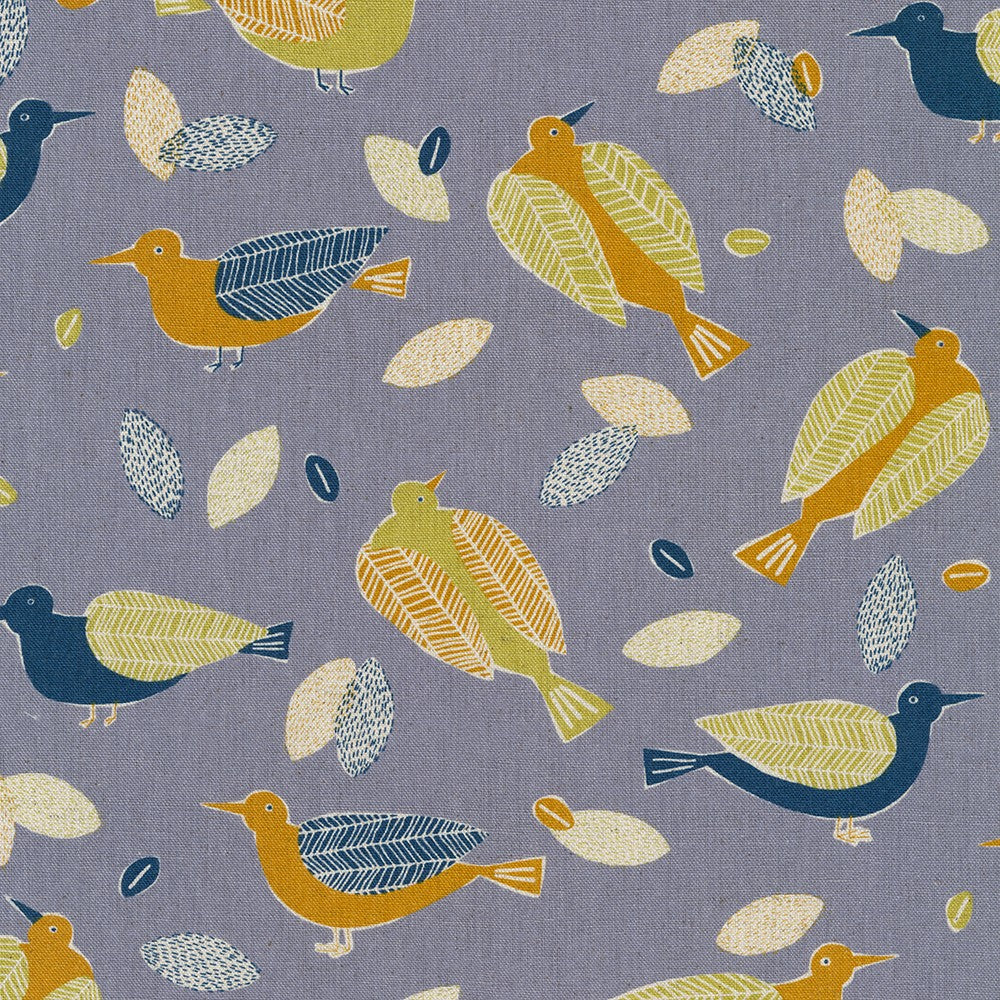Birds on Gray Natural Canvas -- Cotton Flax Prints by Sevenberry -- Robert Kaufman