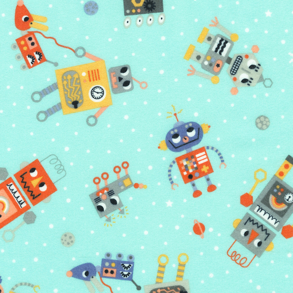 Aqua Robots from Astrobots Flannel -- Robert Kaufman