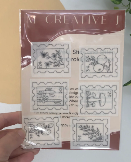 Botanical Stamps - Peel Stick and Stitch Hand Embroidery Patterns -- MCreativeJ