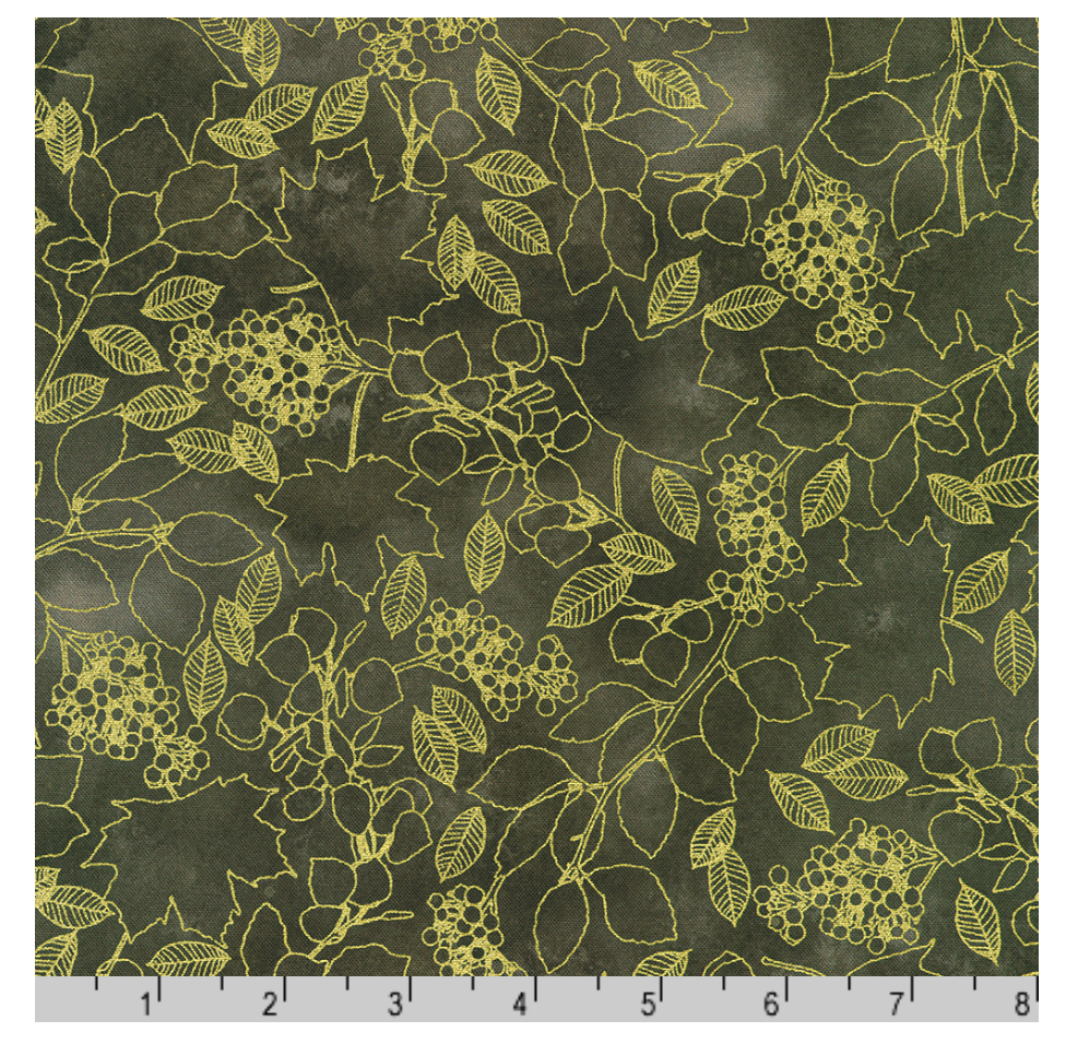 Leaves in GRAPHITE by Lynnea Washburn from Warm Welcome -- Robert Kaufman