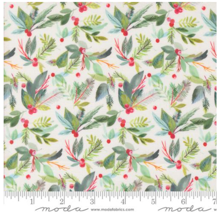 Greenery Christmas Leaves in Snowflake -- Love And Cheer by Amarilys Henderson -- Moda Fabrics
