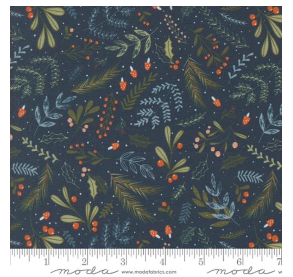 Holly and Pine Florals in Midnight -- Purrfect Christmas by Elena Amo for Moda Fabrics