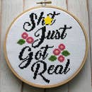 Shit Just Got Real Cross Stitch Kit -- Spot Colors