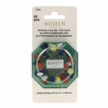Flower Head Pin Fine Sharps Assorted Colors Size 32 - 2in 50ct -- Bohin