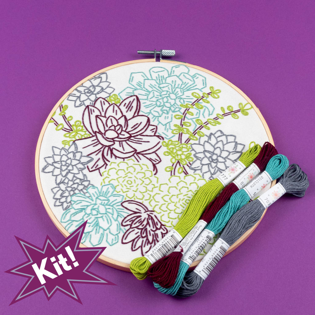 Succulent Garden 8" Embroidery Kit -- PopLush Embroidery
