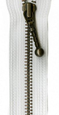 Antique Brass 26" Separating Zipper -- White