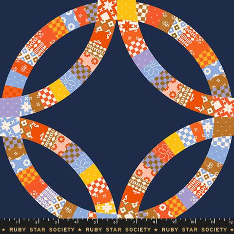 Double Wedding Ring Cheater Panel in Navy -- Honey by Alexia Abegg for Ruby Star Society -- Moda Fabric