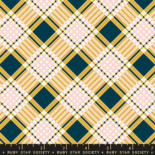 Plaid Geometric Check Tartan in Goldenrod -- Strawberry Friends by Kim Kight for Ruby Star Society -- Moda Fabric