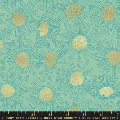 Daisy Sketch in Metallic Moss --- Reverie by Melody Miller for Ruby Star Society -- Moda Fabric