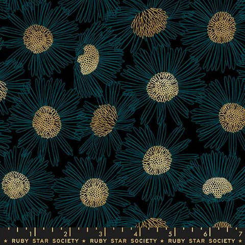 Daisy Sketch in Metallic Black --- Reverie by Melody Miller for Ruby Star Society -- Moda Fabric