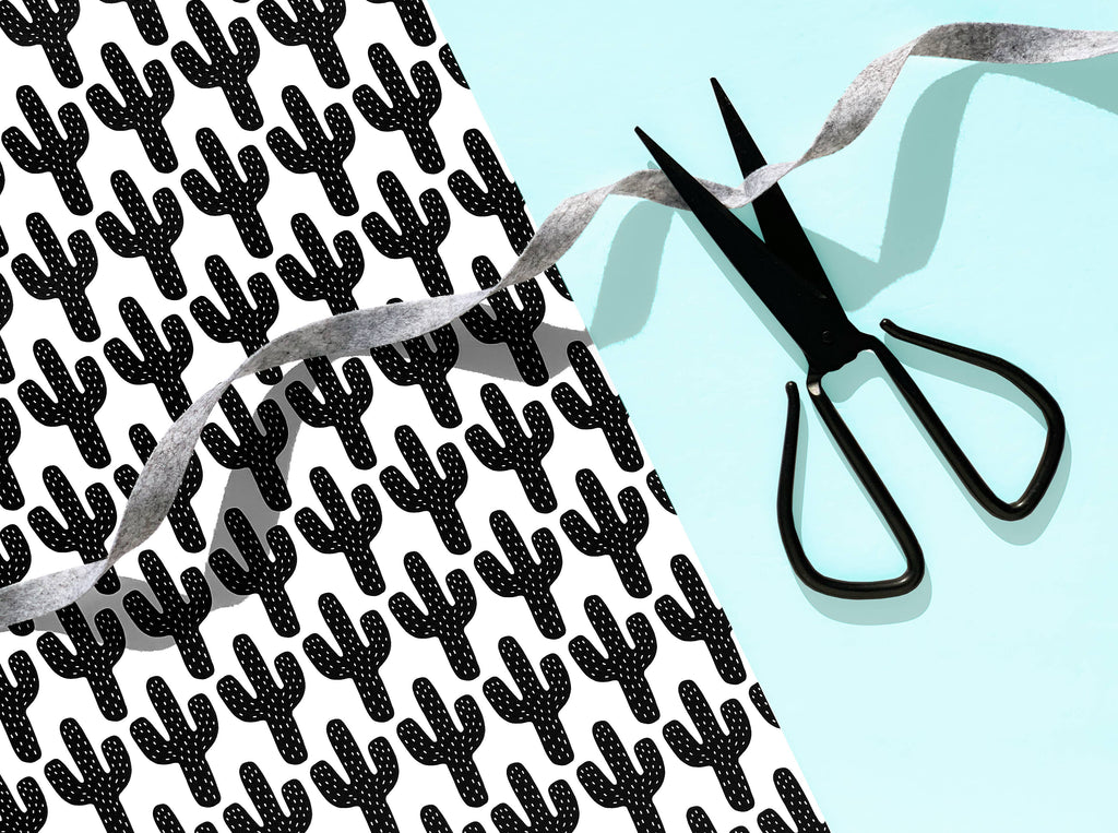 Black and White Cactus Wrapping Paper Sheet