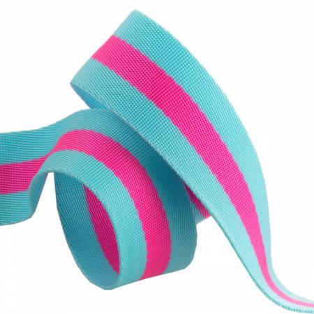 Tula Pink Webbing 2yd x 1.5in - Aqua and Hot Pink -- Renaissance Ribbons Inc
