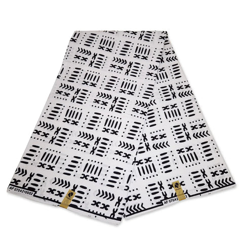 African White / Black Bogolan / Mud Cloth Print Fabric / Cloth (Traditional Mali) -- African Fabs