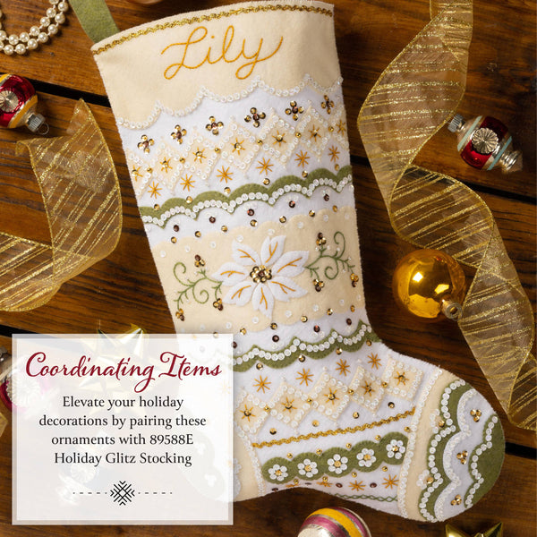 Bucilla Pearl Snowflakes Felt Ornaments set of 6