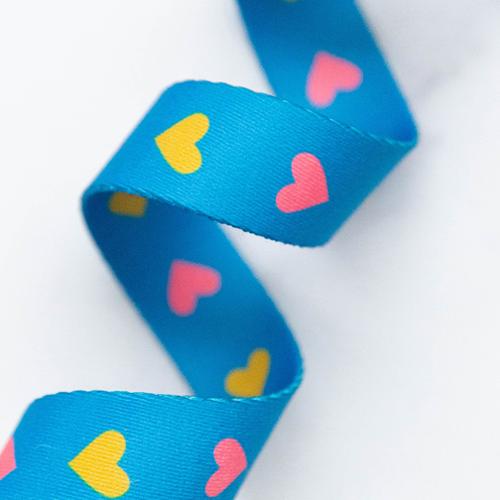 Webbing 1" Hearts In Bright Blue  -- Stitch Supply Co.