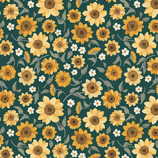 Sunflower Fields Dark Teal -- Heirloom Garden By FOX AND FABLES -- Benartex Fabrics