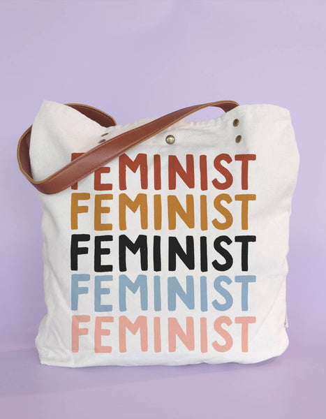 Feminist Canvas Tote Bag with Vegan Leather Handles