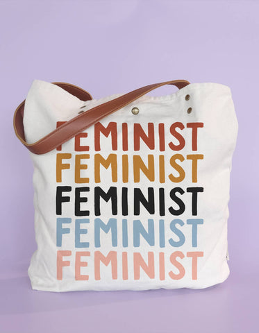 Feminist Canvas Tote Bag with Vegan Leather Handles