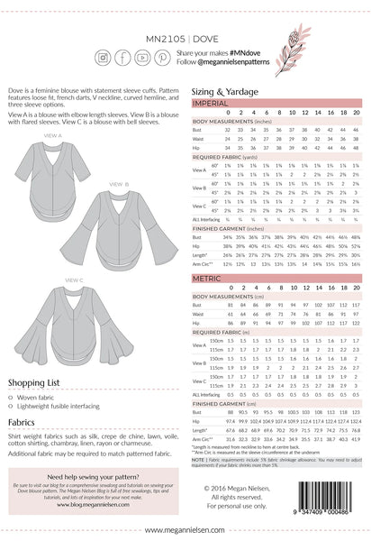 Dove Blouse SEWING PATTERN by Megan Nielsen