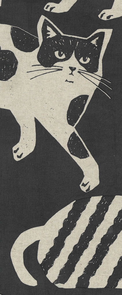 NekoNoe echino CAT CAT Black & White Canvas -- Kokka Fabrics