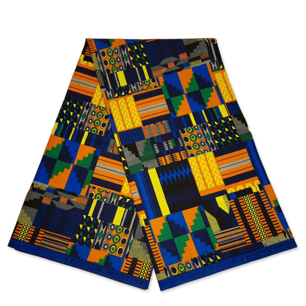 African Blue Orange Kente Print Fabric Kente Ghana Wax Cloth AF 4027 100 Cotton African Fabs