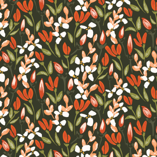 Sparkling Midnight Blooms | Dark Green -- Crimson & Evergreen By Kay's Illustrations-- Cloud 9
