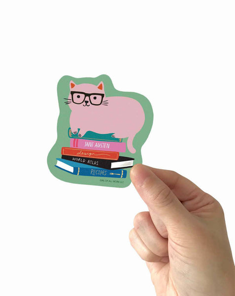 Library Cat Vinyl Sticker