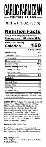 Pop Daddy – Garlic Parmesan Seasoned Pretzels 3.0oz