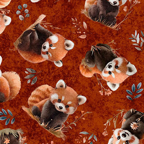 PANDA TOSS in Brick -- PANDALAND -- QT Fabrics