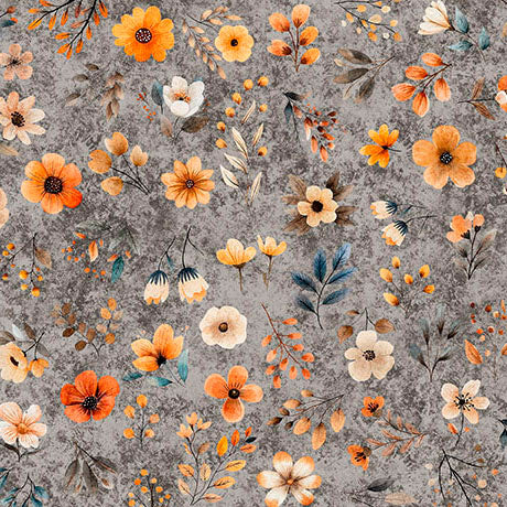 SMALL FLORAL in Gray -- PANDALAND -- QT Fabrics