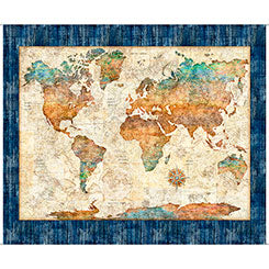 WORLD MAP PANEL -- NAUTICUS -- QT Fabrics