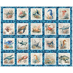 PANEL SEA CREATURES PICTURE PATCHES IN OCEAN -- NAUTICUS -- QT Fabrics