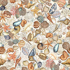 SHELLS IN CREAM -- NAUTICUS -- QT Fabrics